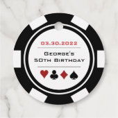 Zwart-wit casino Poker Chip Birthday Bedankjes Labels (Achterkant)