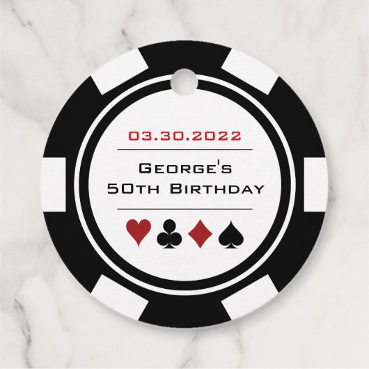 Zwart-wit casino Poker Chip Birthday Bedankjes Labels (Achterkant)