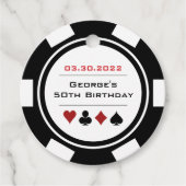Zwart-wit casino Poker Chip Birthday Bedankjes Labels (Voorkant)