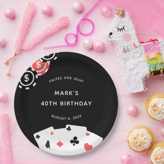 Zwart Wit Casino Thema 40e Verjaardagsfeest Papieren Bordje (Feest)