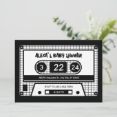 Zwart-wit cassette tape baby shower kaart (Staand voorkant)