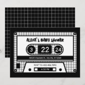 Zwart-wit cassette tape baby shower kaart (Voorkant / Achterkant)