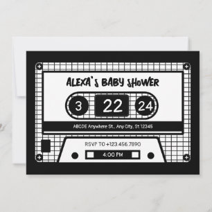 Zwart-wit cassette tape baby shower kaart