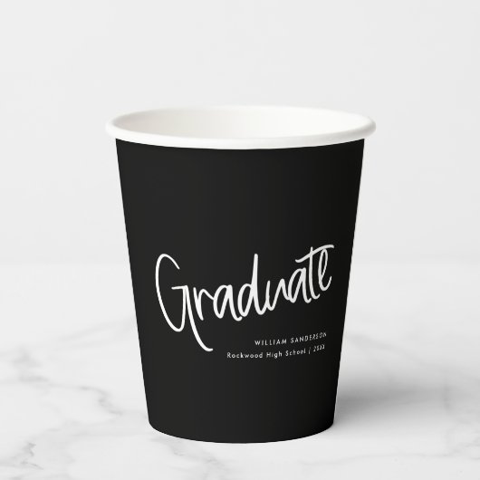 Zwart-wit Casual handgeschreven script Afstuderen Papieren Bekers (Achterkant)