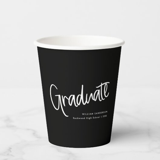 Zwart-wit Casual handgeschreven script Afstuderen Papieren Bekers (Voorkant)