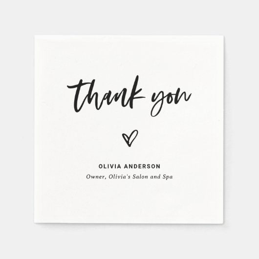 Zwart-wit Casual script en hart Dank u Servet (Voorkant)