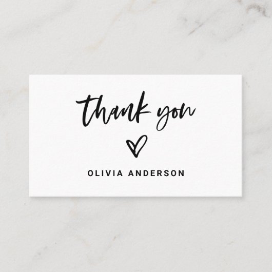 Zwart-wit Casual script en hart Dank u Visitekaartje (Voorkant)
