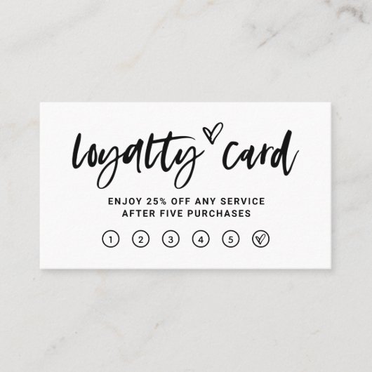 Zwart-wit Casual script en hart Klantenkaartje (Voorkant)
