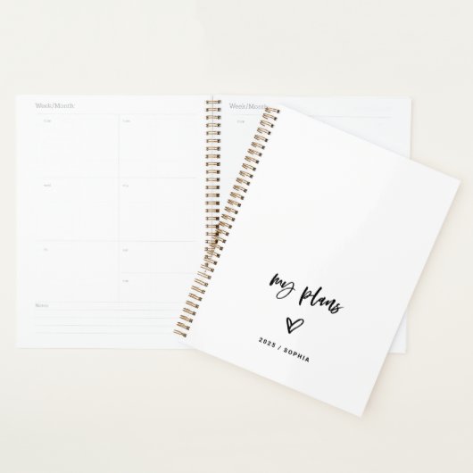 Zwart-wit Casual script en hart Planner (Display)