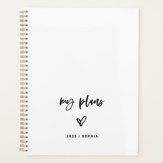 Zwart-wit Casual script en hart Planner (Voorkant)