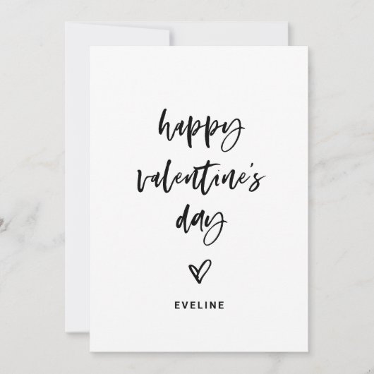 Zwart-wit Casual Script en hart Valentijn Feestdagenkaart (Voorkant)
