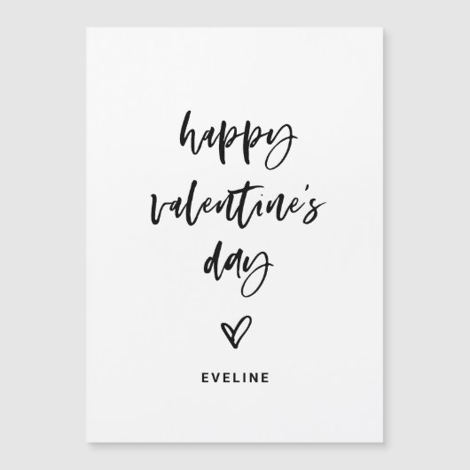 Zwart-wit Casual Script en hart Valentijn Magnetische Uitnodiging (Voorkant)