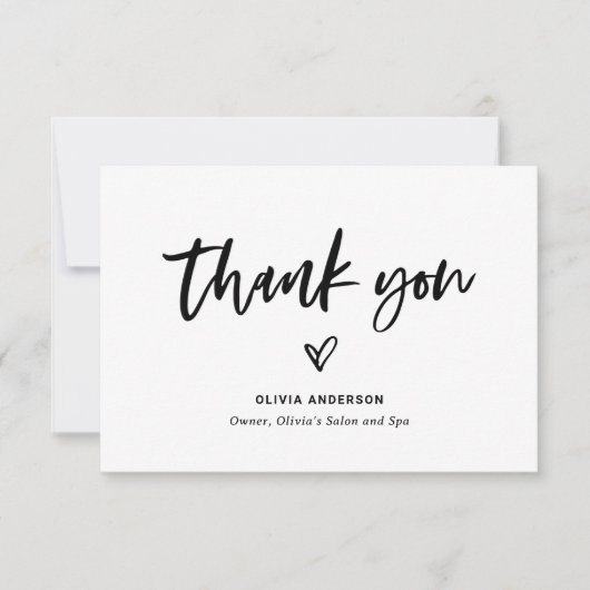 Zwart-wit Casual script en hartmarketing Bedankkaart (Voorkant)