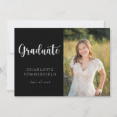 Zwart-wit Casual Script Foto | AFSTUDEREN Kaart (Voorkant)