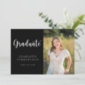 Zwart-wit Casual Script Foto | AFSTUDEREN Kaart (Staand voorkant)