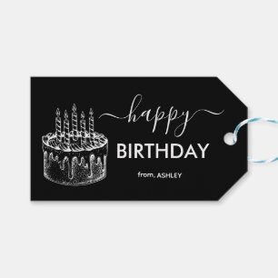 Zwart-wit Casual Script Type Happy Birthday Cadeaulabel