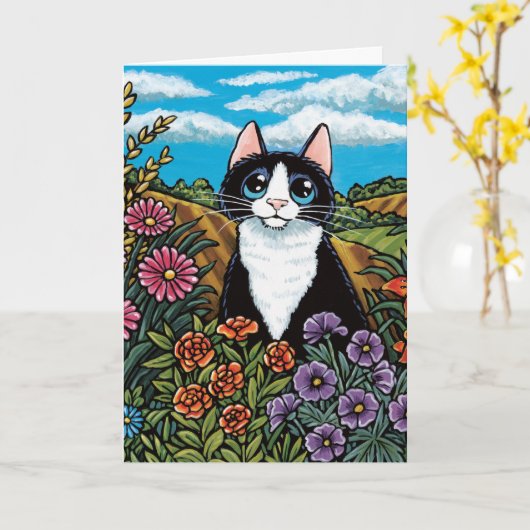 Zwart-wit Cat Flower Field Meadow Kaart (Gele Bloem)