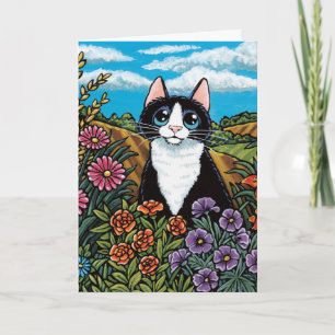 Zwart-wit Cat Flower Field Meadow Kaart