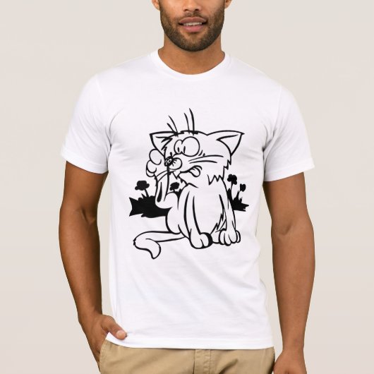 Zwart-wit Cat Mannen T-shirt (Voorkant)