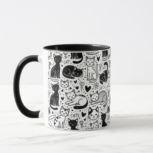Zwart-wit Cat Pattern Mok – Stijlvol & Schattige (Links)