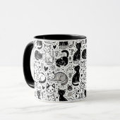 Zwart-wit Cat Pattern Mok – Stijlvol & Schattige (Voorkant links)