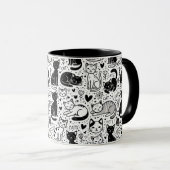 Zwart-wit Cat Pattern Mok – Stijlvol & Schattige (Voorkant rechts)