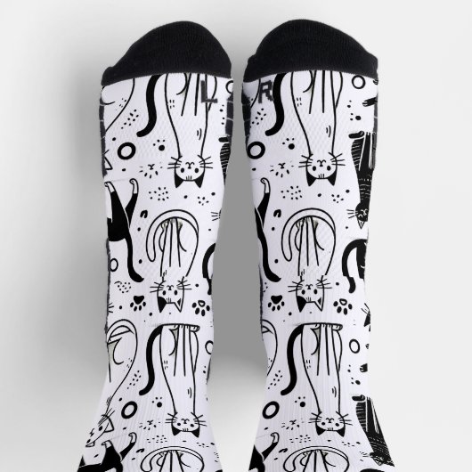 Zwart-wit Cat Pattern Sokken - Stijlvol (Top)