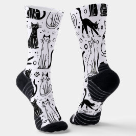 Zwart-wit Cat Pattern Sokken - Stijlvol