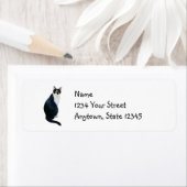 Zwart-wit Cat Return-adreslabels Etiket (Insitu)