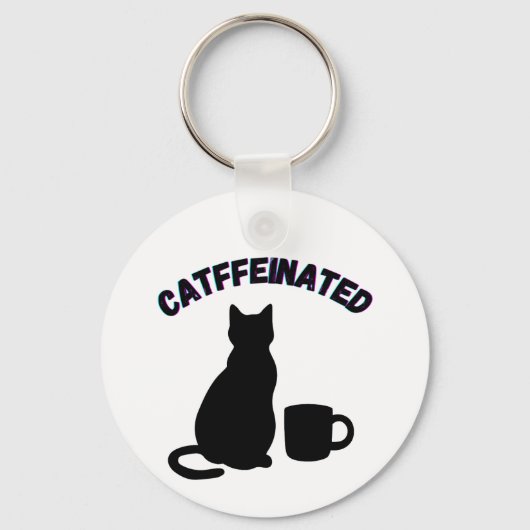 Zwart-wit Catful Coffee Shadows Art Sleutelhanger (Voorkant)