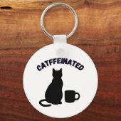 Zwart-wit Catful Coffee Shadows Art Sleutelhanger (Achterkant)