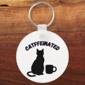 Zwart-wit Catful Coffee Shadows Art Sleutelhanger (Voorkant)