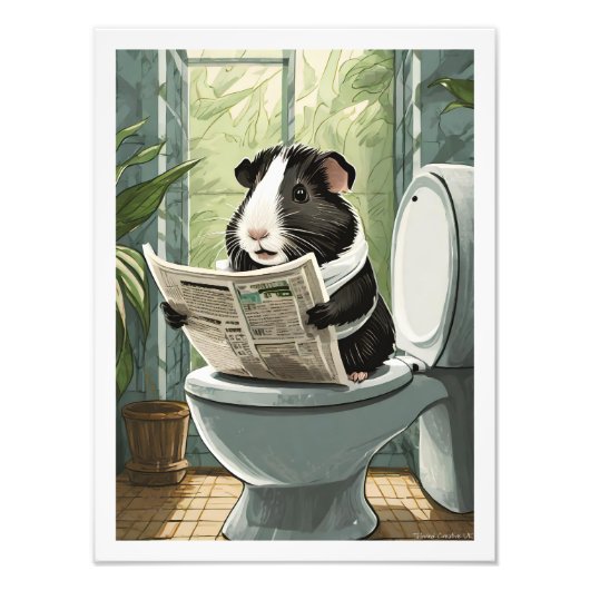 Zwart-wit cavia toilet foto afdruk (Voorkant)