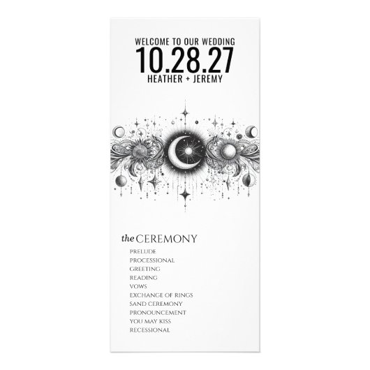 Zwart-wit Celestial huwelijksprogramma Reclamekaart (Voorkant)
