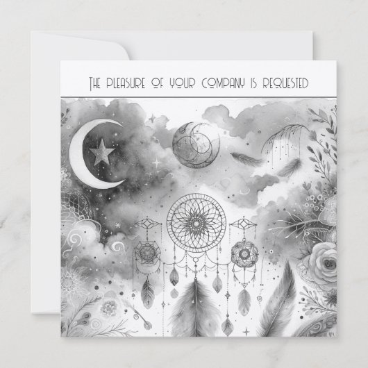 Zwart Wit Celestial Moon Dream Catcher Bruiloft Kaart (Voorkant)