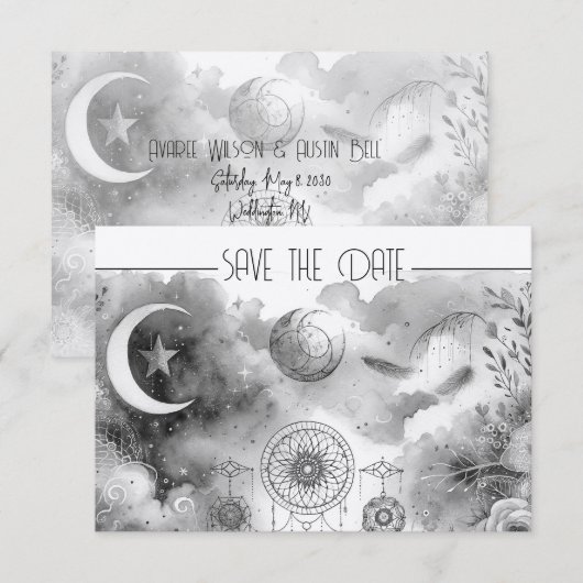 Zwart Wit Celestial Moon Dreamcatcher (Voorkant / Achterkant)