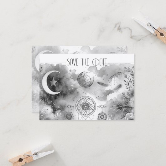 Zwart Wit Celestial Moon Dreamcatcher (Voorkant / Achterkant in situ)