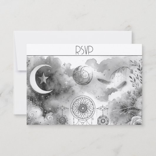 Zwart-wit Celestial Moon Response Kaart (Voorkant)