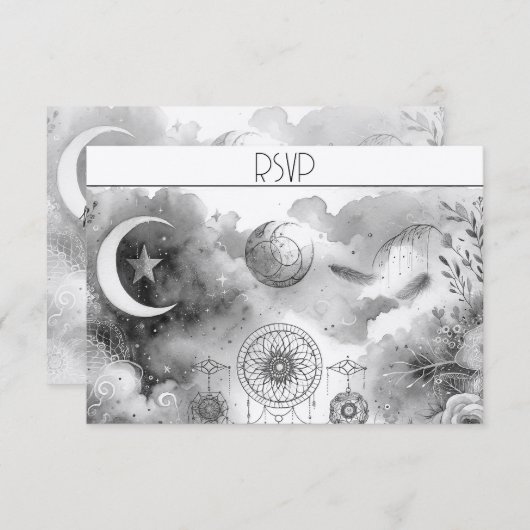 Zwart-wit Celestial Moon Response Kaart (Voorkant / Achterkant)