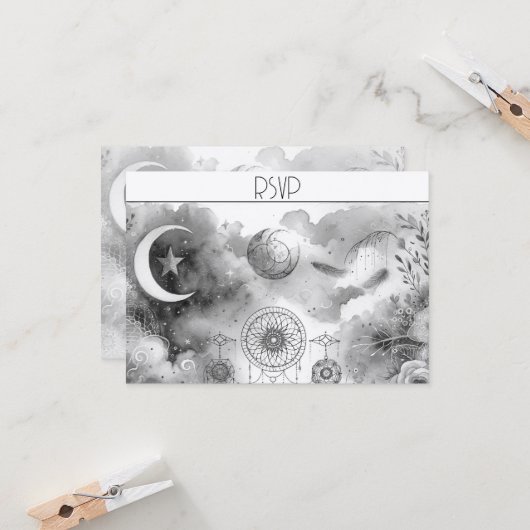 Zwart-wit Celestial Moon Response Kaart (Voorkant / Achterkant in situ)