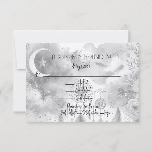 Zwart-wit Celestial Moon Response Kaart (Achterkant)