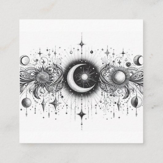 Zwart-wit Celestial QR-code Informatiekaartje (Achterkant)