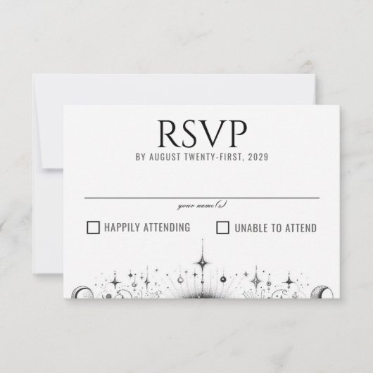 Zwart & Wit Celestial RSVP Kaartje (Voorkant)