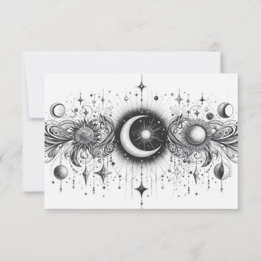 Zwart & Wit Celestial RSVP Kaartje (Achterkant)