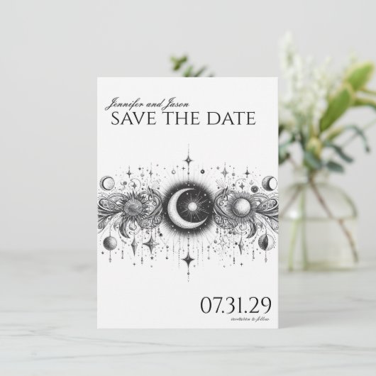 Zwart & Wit Celestial Save The Date (Staand voorkant)