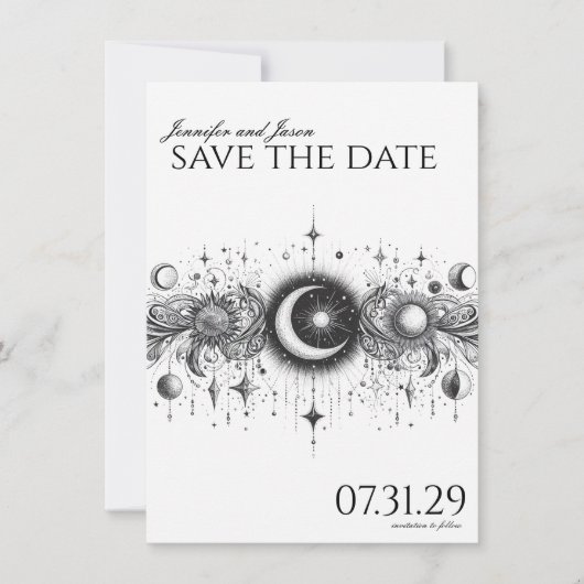 Zwart & Wit Celestial Save The Date (Voorkant)