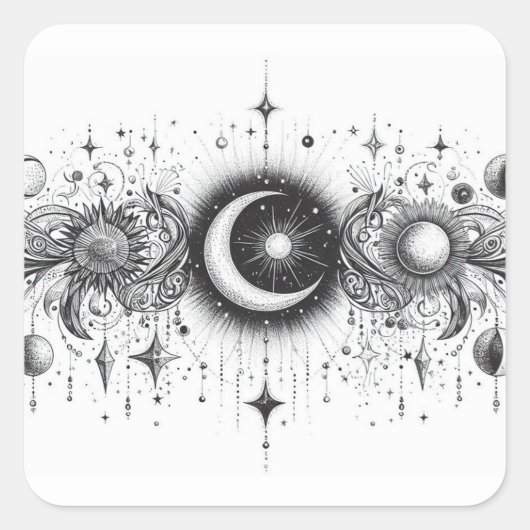 Zwart & Wit Celestial Vierkante Sticker (Voorkant)