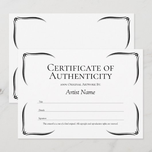 Zwart-wit certificaat van authenticiteit Sjabloon Kaart (Voorkant / Achterkant)