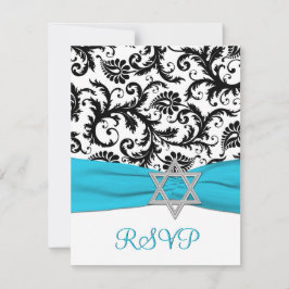 Zwart, wit chassis met Aqua FAUX-lint RSVP Kaartje