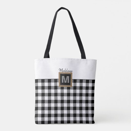 Zwart-wit Check Buffalo Plaid Monogram Classic Tote Bag (Achterkant)